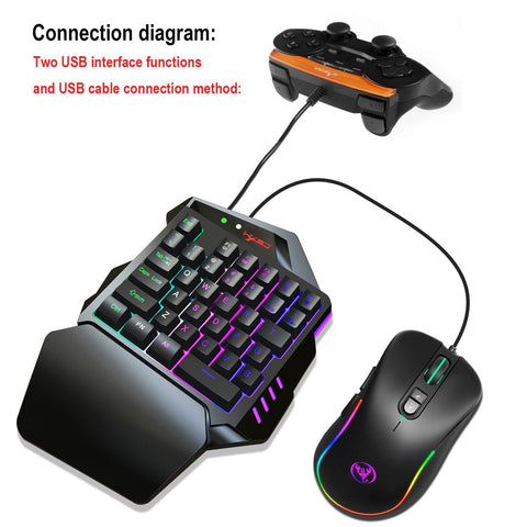 HXSJ V500 One-handed Gaming Keyboard RGB USB Wired Illuminated Keyboard with Converter Gaming Accessory for Desktop PC Laptop Gamer